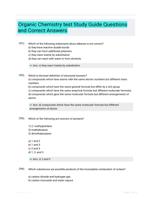 Organic Chemistry test Study Guide Questions and Correct Answers