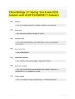 Ethos Biology CP: Spring Final Exam 2024 Solution with VERIFIED CORRECT Answers