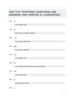 UNIT 9 P2 "SHOPPING" QUESTIONS AND ANSWERS 100% VERIFIED A+ GUARANTEED