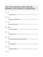 UNIT 9 P2 "SHOPPING" QUESTIONS AND ANSWERS 100% VERIFIED A+ GUARANTEED