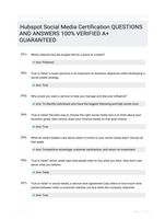 Hubspot Social Media Certification QUESTIONS AND ANSWERS 100% VERIFIED A+ GUARANTEED
