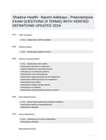 Shadow Health - Naomi Adebayo - Preeclampsia EXAM QUESTIONS (9 TERMS) WITH VERIFIED DEFINITIONS UPDATED 2024
