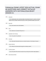 Esthetician EXAM LATEST 2024 ACTUAL EXAM 46 QUESTIONS AND CORRECT DETAILED ANSWERS WITH RATIONALES|ALREADY GRADED A+