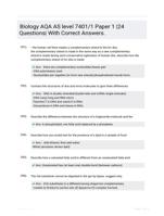 Biology AQA AS level7401/1 Paper 1 |24 Questions| With Correct Answers.