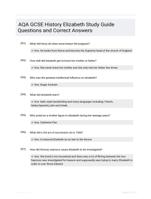 AQA GCSE History Elizabeth Study Guide Questions and Correct Answers