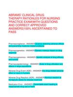 ABRAMS CLINICAL DRUG  THERAPY:RATIONLES FOR NURSING  PRACTICE EXAM|WITH QUESTIONS  AND CORRECT APPROVED  ANSWERS