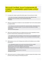 Microsoft Certified: Azure Fundamentals 82 CORRECTLY ANSWERED QUESTIONS LATEST UPDATE