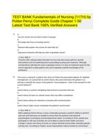 TEST BANK Fundamentals of Nursing (11TH) by Potter Perry| Complete Guide Chapter 1-50 Latest Test Bank 100% Veried Answers