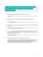 West Coast EMT Block #1 EXAM QUESTIONS (73 TERMS) WITH VERIFIED DEFINITIONS UPDATED 2024