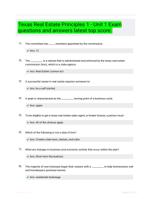 Texas Real Estate Principles 1 - Unit 1 Exam questions and answers latest top score.