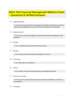 MHA 706 Financial Management Midterm Exam  Questions & Verified Answers