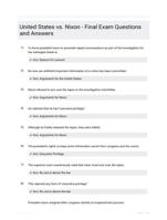 United States vs. Nixon - Final Exam  Questions and Answers