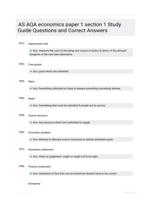AS AQA economics paper 1 section 1 Study Guide Questions and Correct Answers