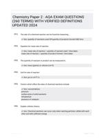 Chemistry Paper 2 : AQA EXAM QUESTIONS (260 TERMS) WITH VERIFIED DEFINITIONS UPDATED 2024