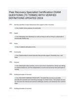 Peer Recovery Specialist Certification EXAM QUESTIONS (73 TERMS) WITH VERIFIED DEFINITIONS UPDATED 2024