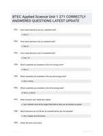 BTEC Applied Science Unit 1 271 CORRECTLY ANSWERED QUESTIONS LATEST UPDATE