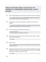 State of Colorado Sales License Test 107 CORRECTLY ANSWERED QUESTIONS LATEST UPDATE