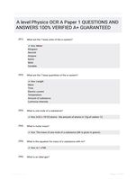A level Physics OCR A Paper 1 QUESTIONS AND ANSWERS 100% VERIFIED A+ GUARANTEED