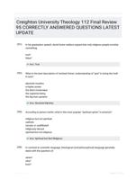 Creighton University Theology 112 Final Review 95 CORRECTLY ANSWERED QUESTIONS LATEST UPDATE