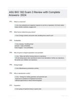 ASU BIO 182 Exam 3 Review with Complete Answers- 2024