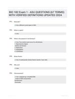 BIO 182 Exam 1 - ASU QUESTIONS (67 TERMS) WITH VERIFIED DEFINITIONS UPDATED 2024