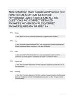NYS Esthetician State Board Exam Practice Test FUNCTIONAL ANATOMY & EXERCISE PHYSIOLOGY LATEST 2024 EXAM ALL 400 QUESTIONS AND CORRECT DETAILED ANSWERS WITH RATIONALES(VERIFIED ANSWERS)|ALREADY GRADED A+