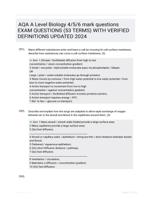 AQA A Level Biology 4/5/6 mark questions EXAM QUESTIONS (53 TERMS) WITH VERIFIED DEFINITIONS UPDATED 2024