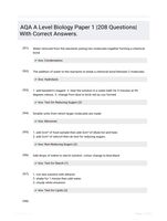 AQA A Level Biology Paper 1 |208 Questions| With Correct Answers.
