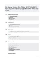 Six Sigma- Yellow Belt EXAM QUESTIONS (25 TERMS) WITH VERIFIED DEFINITIONS UPDATED 2024