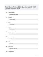 Final Exam Review 2024 Questions With 100% Correct Answers 2024