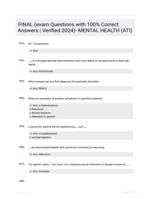 FINAL (exam Questions with 100% Correct Answers | Verified 2024)- MENTAL HEALTH (ATI)