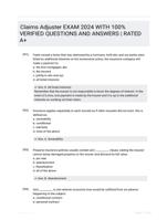Claims Adjuster EXAM 2024 WITH 100% VERIFIED QUESTIONS AND ANSWERS | RATED A+