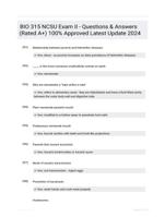 BIO 315 NCSU Exam II - Questions & Answers (Rated A+) 100% Approved Latest Update 2024