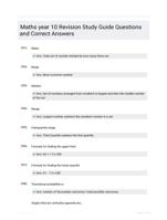 Maths year 10 Revision Study Guide Questions and Correct Answers