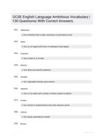 GCSE English Language Ambitious Vocabulary |130 Questions| With Correct Answers.
