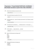 Chemistry 1 Final EXAM PORTAGE LEARNING  MICROBIO 68 BIOD QUESTION AND  ANSWER