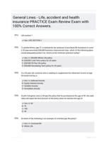 General Lines - Life, accident and health insurance PRACTICE Exam Review Exam with 100% Correct Answers.