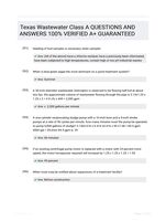 Texas Wastewater Class A QUESTIONS AND ANSWERS 100% VERIFIED A+ GUARANTEED