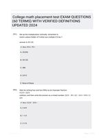 College math placement test EXAM QUESTIONS (60 TERMS) WITH VERIFIED DEFINITIONS UPDATED 2024