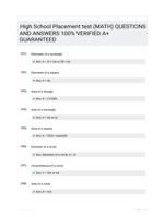 High School Placement test (MATH) QUESTIONS AND ANSWERS 100% VERIFIED A+ GUARANTEED