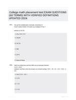 College math placement test EXAM QUESTIONS (60 TERMS) WITH VERIFIED DEFINITIONS UPDATED 2024