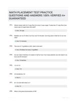 MATH PLACEMENT TEST PRACTICE QUESTIONS AND ANSWERS 100% VERIFIED A+ GUARANTEED