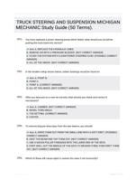 TRUCK STEERING AND SUSPENSION MICHIGAN MECHANIC Study Guide (50 Terms).