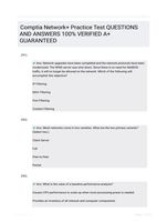 Comptia Network+ Practice Test QUESTIONS AND ANSWERS 100% VERIFIED A+ GUARANTEED