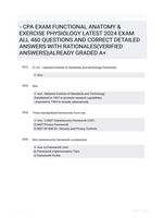 - CPA EXAM FUNCTIONAL ANATOMY & EXERCISE PHYSIOLOGY LATEST 2024 EXAM ALL 460 QUESTIONS AND CORRECT DETAILED ANSWERS WITH RATIONALES(VERIFIED ANSWERS)|ALREADY GRADED A+