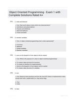 Object Oriented Programming - Exam 1 with Complete Solutions Rated A+