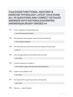Final EXAM FUNCTIONAL ANATOMY & EXERCISE PHYSIOLOGY LATEST 2024 EXAM ALL 99 QUESTIONS AND CORRECT DETAILED ANSWERS WITH RATIONALES(VERIFIED ANSWERS)|ALREADY GRADED A+