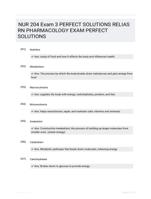 NUR 204 Exam 3 PERFECT SOLUTIONS RELIAS RN PHARMACOLOGY EXAM  PERFECT SOLUTIONS