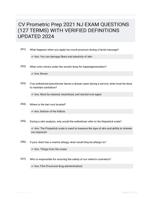 CV Prometric Prep 2021 NJ EXAM QUESTIONS (127 TERMS) WITH VERIFIED DEFINITIONS UPDATED 2024