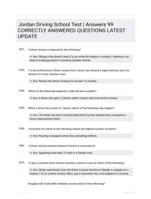 Jordan Driving School Test | Answers 99 CORRECTLY ANSWERED QUESTIONS LATEST UPDATE